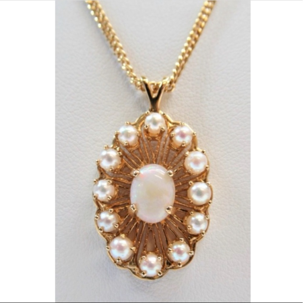 14K Vintage Opal and Japanese Akoya Pearl Necklace